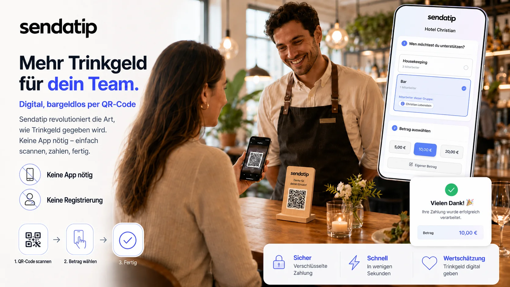 Sendatip in Aktion – so einfach geht digitales Trinkgeld